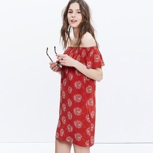 Madewell Rust Silk Off Shoulder Dress